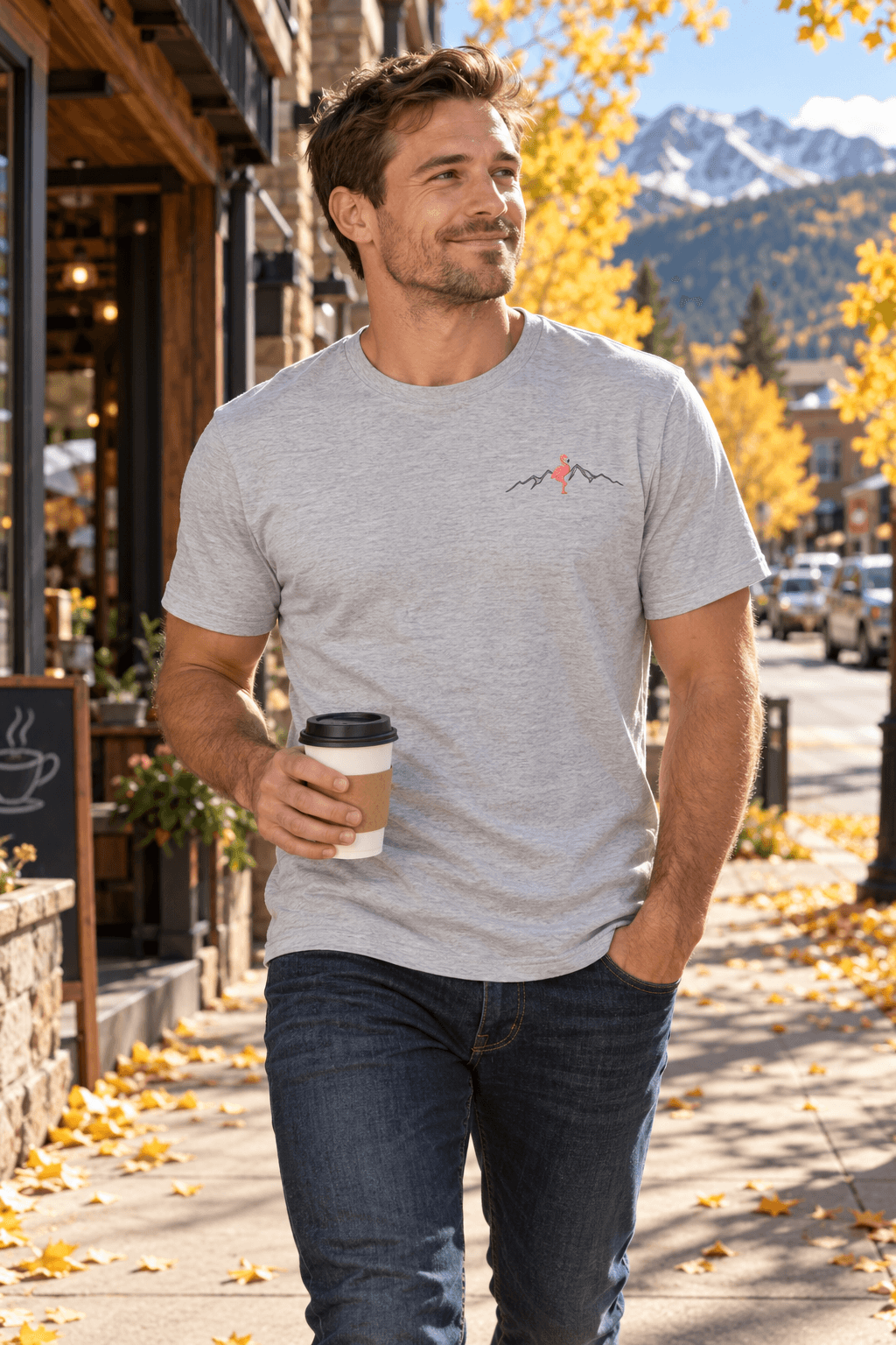 Pink Peaks, Cold Beaks Keystone Tee in athletic heather — mountain lifestyle front view